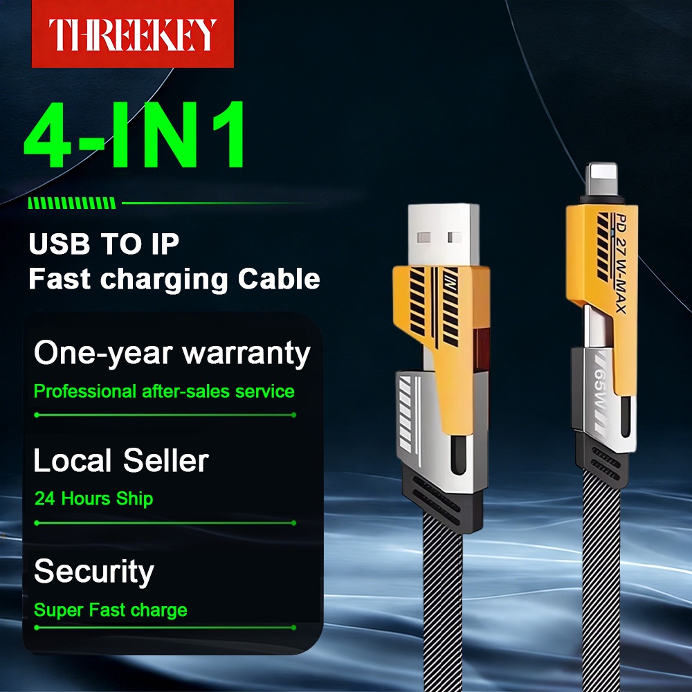 THREEKEY สายชาร์จรวดเร็ว 4 in 1 และ pd 27 W เหมาะสำหรับ i15 กระพริบชาร์จไฟ
