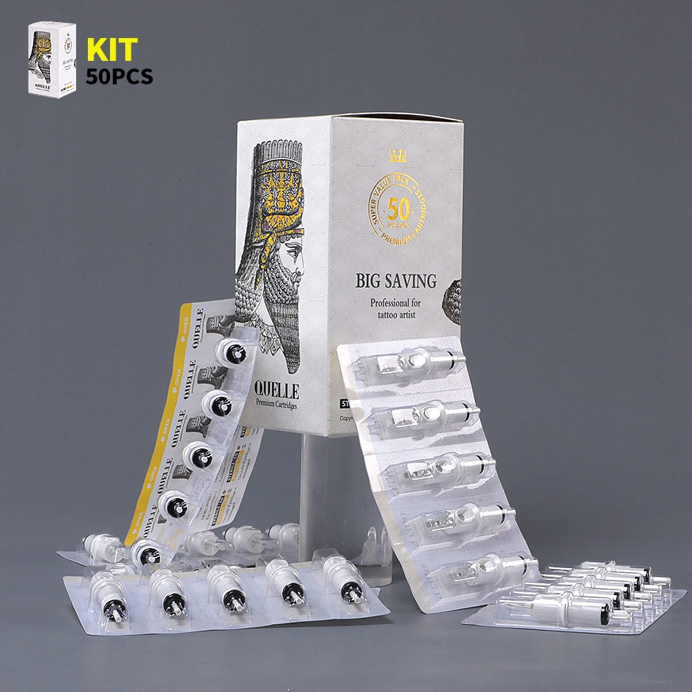 [จัดส่งภายใน 24 ชั่วโมง] QUELLE 50 ชิ้น/กล่อง #08(0.2MM) #10(0.3มม.) #12(0.35มม.) สักเข็มมาตรฐานทิ้งฆ่าเชื้อตลับหมึกมืออาชีพสักเครื่องมือและอุปกรณ์ ร.ล/อาร์เอส/RM