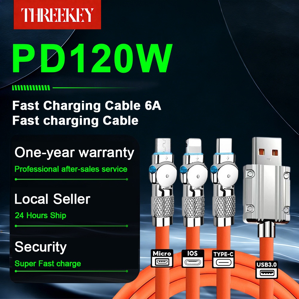 THREEKEY สายชาร์จType C iOS Micro สายชาร์จ 3 in 1 เหมาะ สำหรับ iOS Android