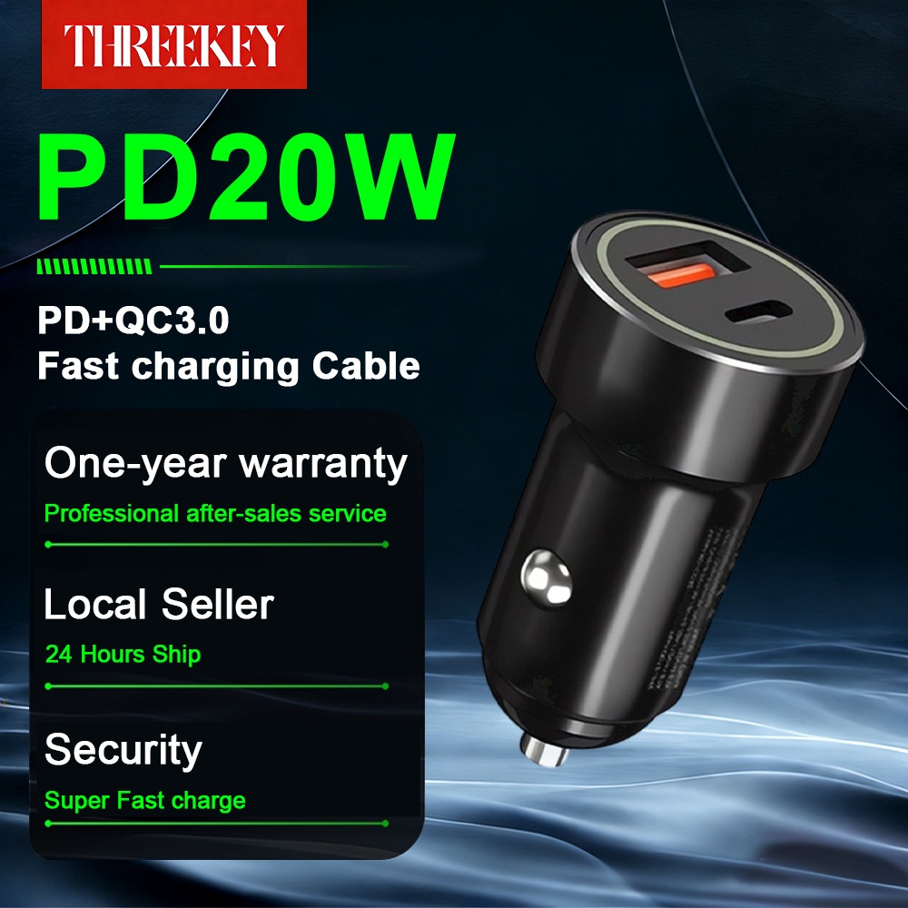 ที่ชาร์จในรถยนต์ PD 20W, ที่ชาร์จในรถยนต์ QC3.0 แบบสองพอร์ต, รับประกัน 1 ปี, จัดส่งภายใน 24 ชั่วโมง, อะแดปเตอร์ชาร์จเร็วในรถยนต์ USB Type-C