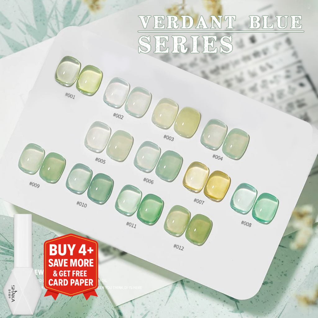 SHAKA สีทาเล็บเจลเขียวหมอก 12 สี อ่อนโยนนุ่มนวล เพ้นท์เล็บ โทนสีเขียว แบบแช่ออก ติดทนนาน UV ทำเล็บ [