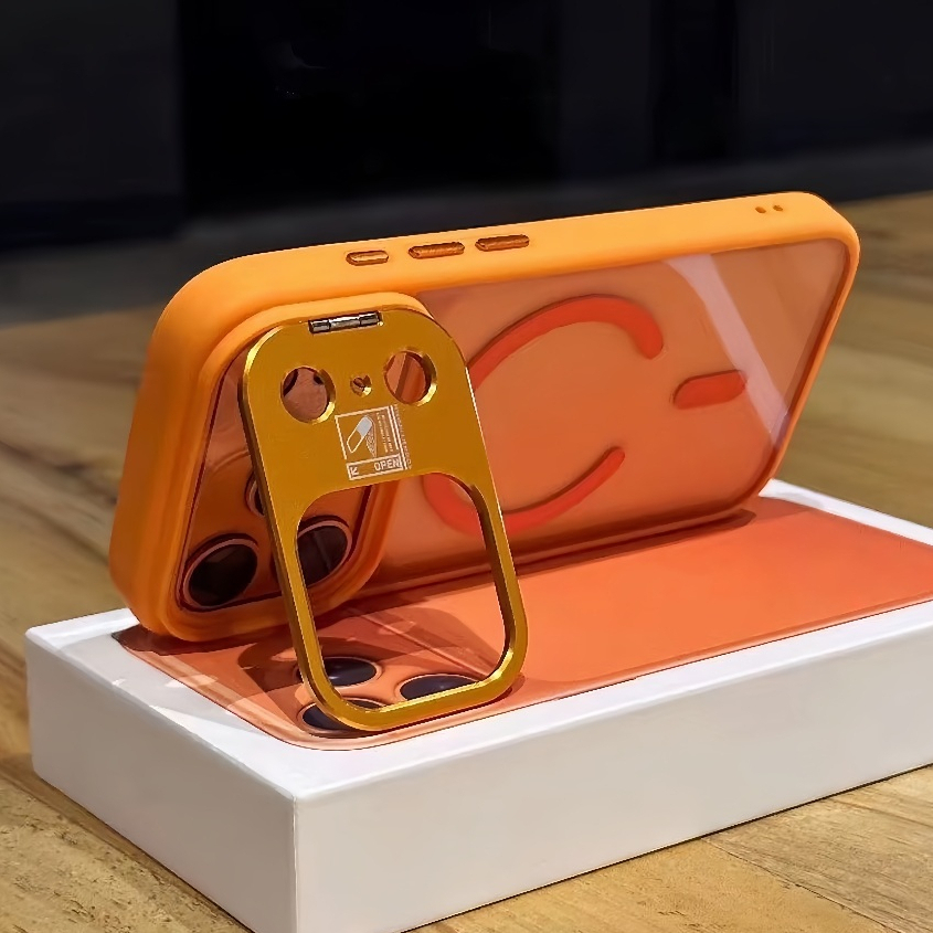 【Updated/Metal Bracket acrylic transparent hard case/Orange】เคส compatible for iPhone 11 13 14 15 16 17 pro max case