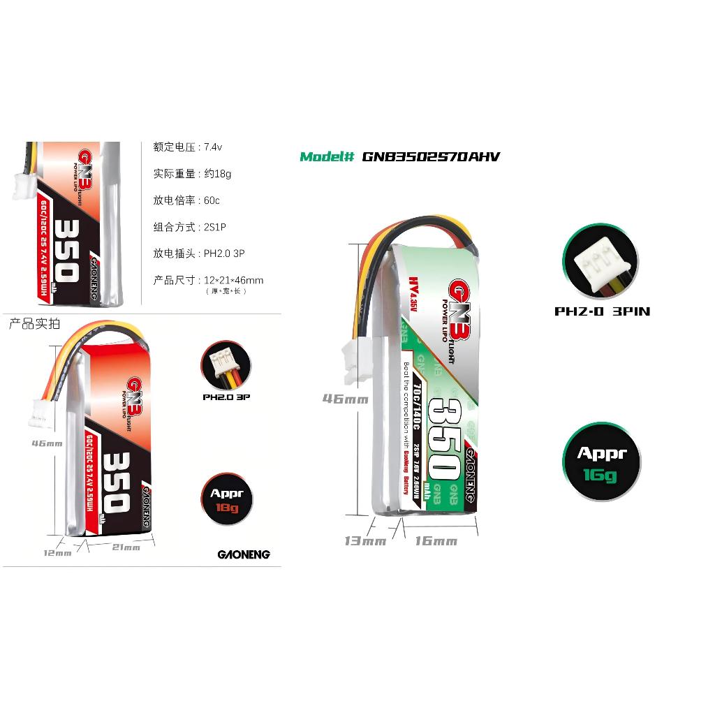 GNB 350mAh 2S 7.4V/7.6V 60C-70C HV Lipo แบตเตอรี่ PH2.0 ปลั๊กสําหรับ 1:28 RC รถ Drift Mini-Z MCPX BL