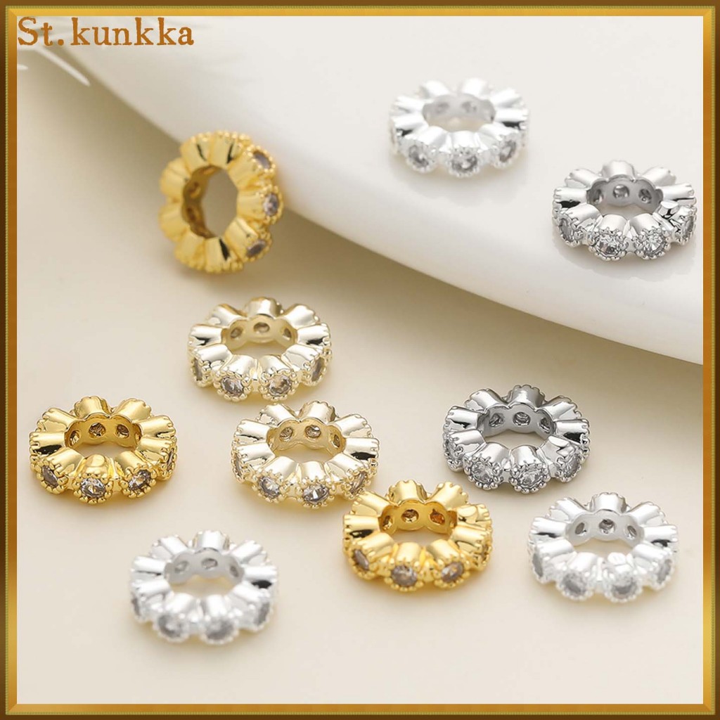 St.kunkka 6-10 มม. ปะเก็นลูกปัดทองคำ 18K จะไม่จางหายไป ใช้สำหรับการทำสร้อยคอสร้อยข้อมือ DIY