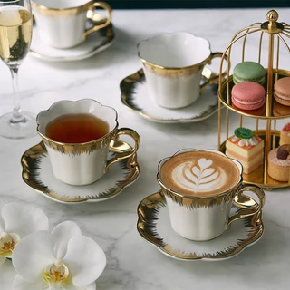 MBB ชุดถ้วยกาแฟ 4 ชิ้น (200 มล.) พร้อมการตัดแต่งสีทอง – 💘ของขวัญที่สมบูรณ์แบบสำหรับคนรักกาแฟ🎁