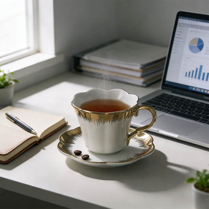 MBB ชุดถ้วยกาแฟ 4 ชิ้น (220 มล.) พร้อมการตัดแต่งสีทอง – 💘ของขวัญที่สมบูรณ์แบบสำหรับคนรักกาแฟ🎁 - รูปที่ 5