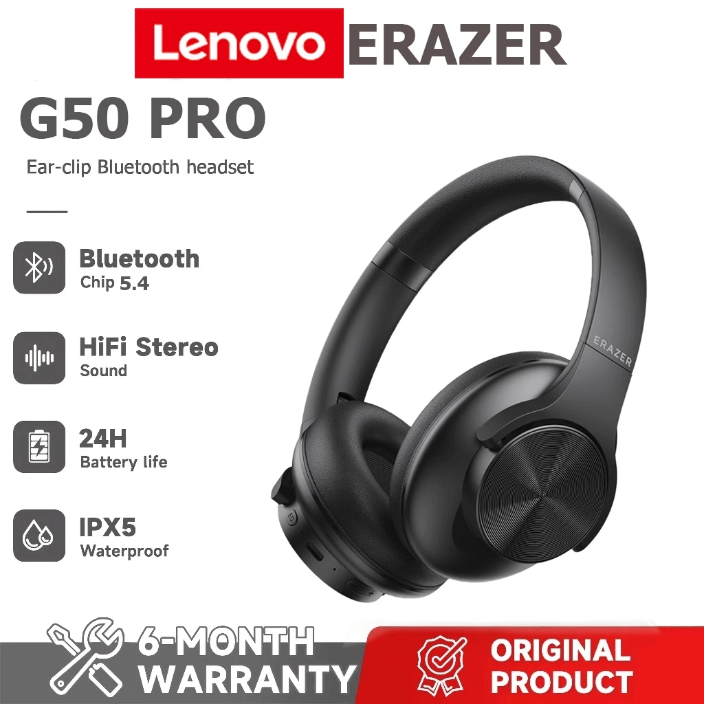 Lenovo ERAZER G50 หูฟังบลูทูธ Bluetooth 5.3 3EQ Noise Reduction Headphone Low Latency Gaming หูฟัง with MIC หูฟังครอบหู
