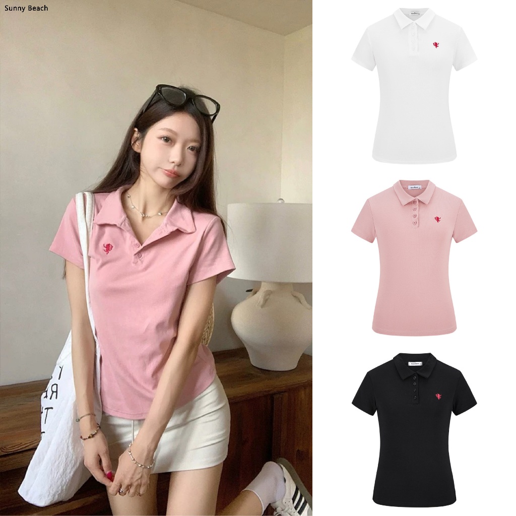 🌸Sunny Beach🌸เสื้อโปโลแขนสั้นสำหรับผู้หญิง เสื้อโปโลรุ่นใหม่ปี 2025 ดีไซน์เรียบง่ายและสวยงาม เหมาะสำหรับโอกาสต่างๆ