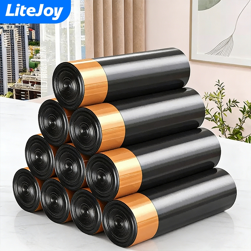 LiteJoy ถุงขยะ 5ม้วน (75ใบ) ขนาด 45x50cm ถุงขยะ แบบม้วน หนาพิเศษ มีหูหิ้ว ถุงเก็บขยะ ถุงขยะหนามีเชือกรัด ถุงขยะม้วน Bin Bag