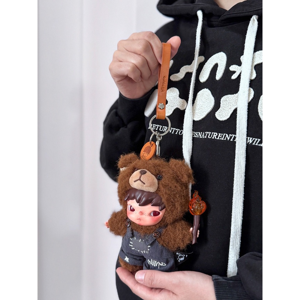 (Lanyard Only) Handmade Hirono Bear Lanyard | Top Grain Leather Retro Genuine Leather Doll Keychain 