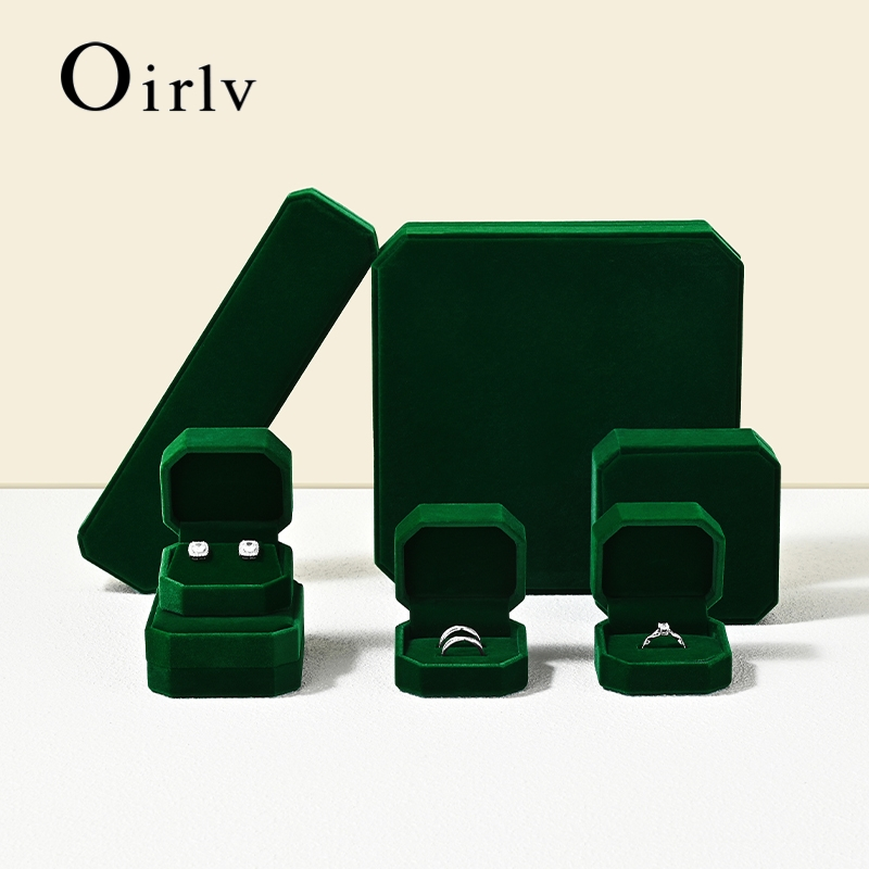 Oirlv Velvet Double Ring Box กล่องเครื่องประดับสีเขียว H190