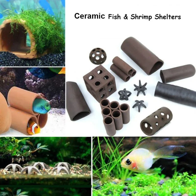 เซรามิค Aquarium Shelter Breeding Cave ตกแต่ง Hiding Tube สําหรับ Aquarium ถังปลากุ้ง Nest Spawn Hou
