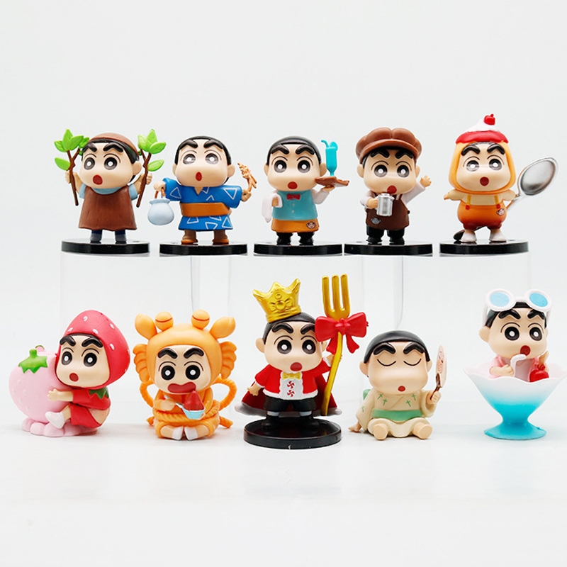 10 ชิ้น/เซ็ต 5.5 ซม.การ์ตูนอะนิเมะ Crayon Shin-chan ครัวตะวันตก Nohara Shinnosuke ครัวอร่อยรุ่น Q PVC ตัวเลขการกระทําตุ๊กตาของเล่น
