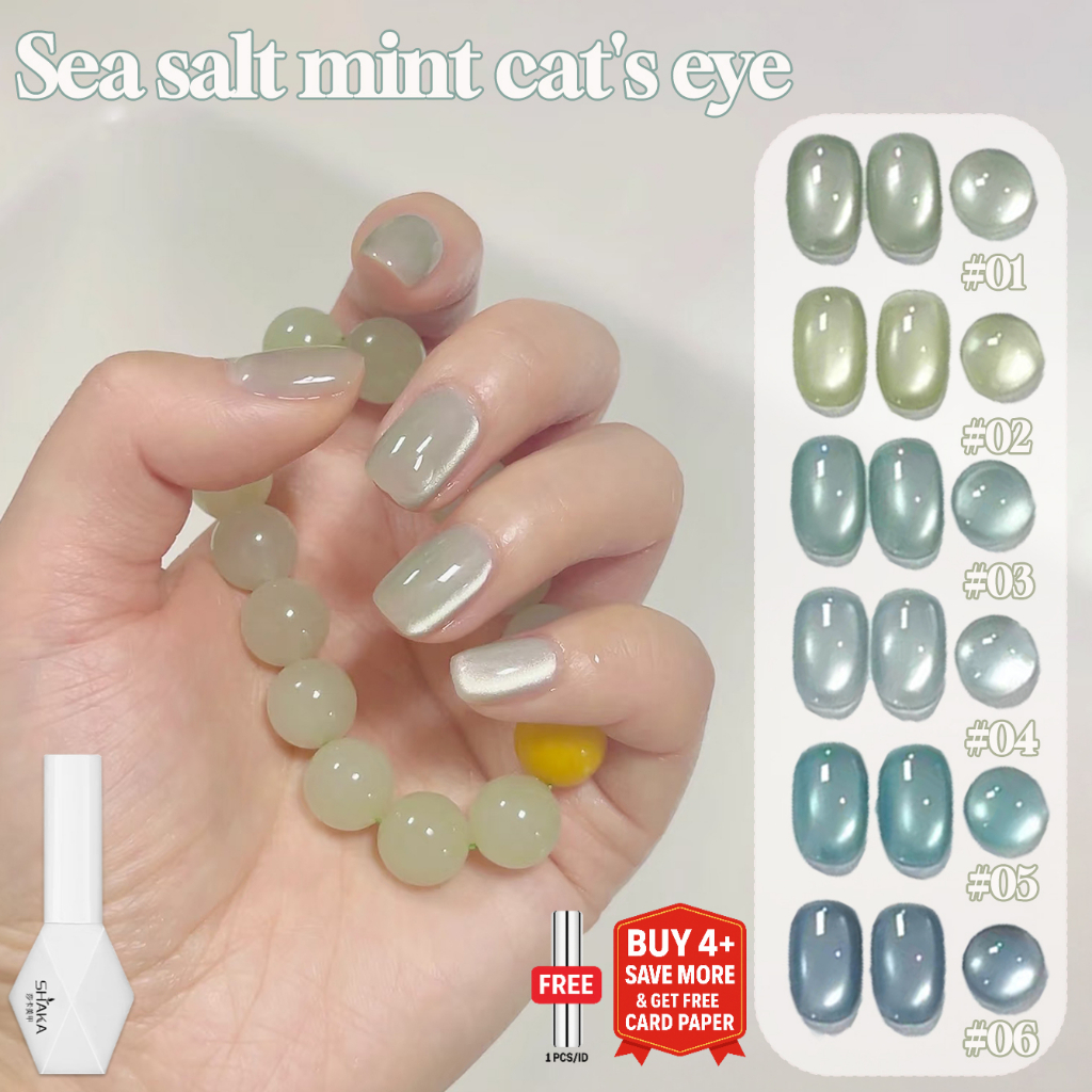 SHAKA สีทาเล็บเจลแม่เหล็ก สีมินต์เกลือทะเล สดใสแวววาว สีทาเล็บเจลแคทอาย เพ้นท์เล็บ โทนสีอ่อน แบบแช่ออก ติดทนนาน UV ทำเล็บ [SK409]