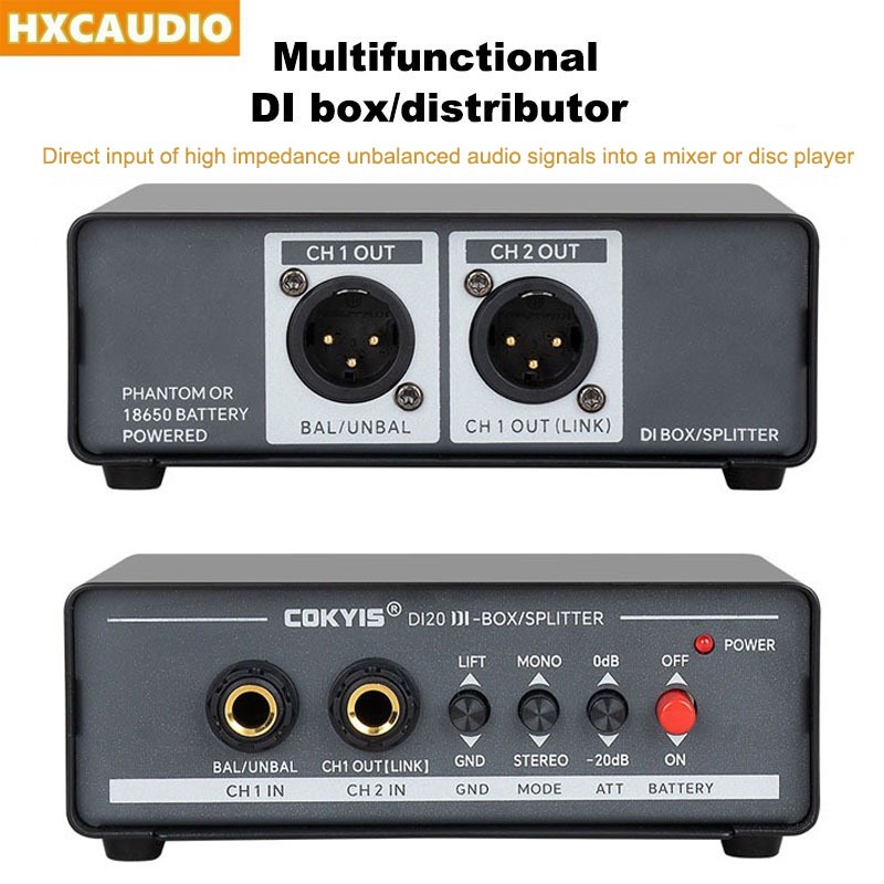 DI20 Active DI Box 2-Channel,Low Noise SPLITTER/DI Box สําหรับ Stage Guitar Recording Mixer