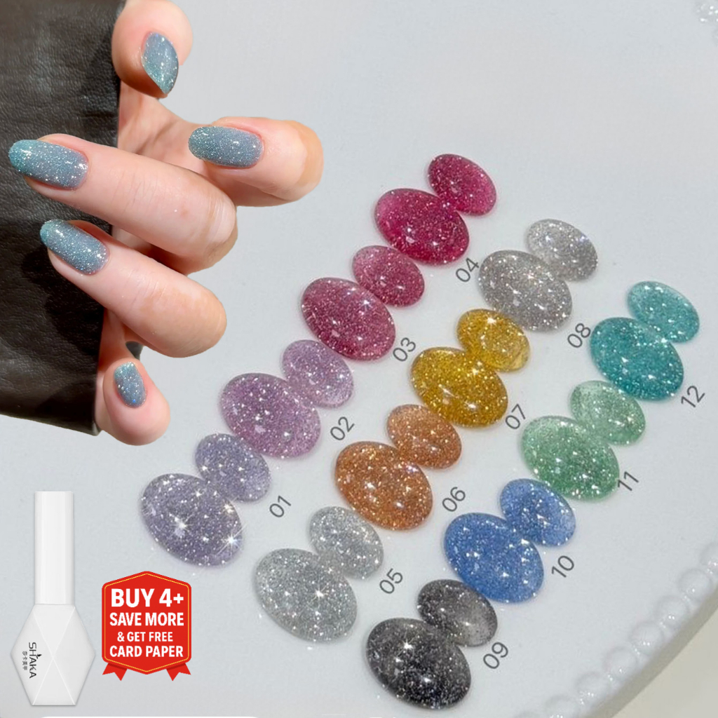 SHAKA สีทาเล็บเจลกลิตเตอร์ วิบวับสนุกสนาน แฟนซี เพ้นท์เล็บ รุ่นประกายจัดจ้าน แบบแช่ออก ติดทนนาน UV ท