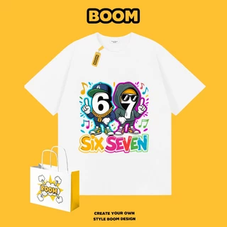BOOM เสื้อยืดคอกลม 67ลายแฟชั่นทันสมัย ผลิตจากผ้าคอตตอน 100% ระบายอากาศดี ใส่ได้ทั้งชายและหญิง