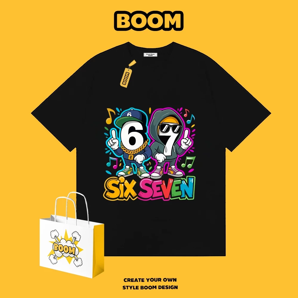 BOOM เสื้อยืดคอกลม 67ลายแฟชั่นทันสมัย ผลิตจากผ้าคอตตอน 100% ระบายอากาศดี ใส่ได้ทั้งชายและหญิง