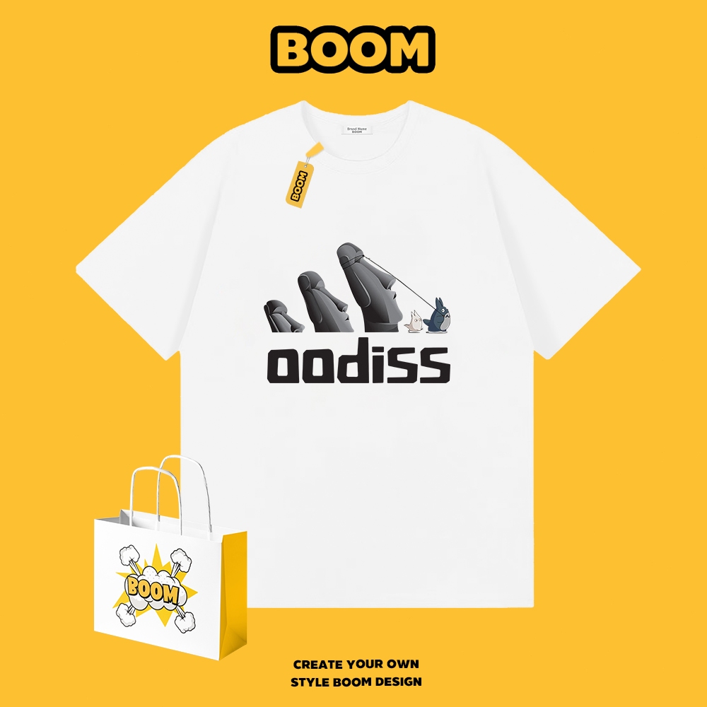 BOOM เสื้อยืดคอกลม เสื้อยืดผู้ชาย ลายแฟชั่นทันสมัย ผลิตจากผ้าคอตตอน 100% ระบายอากาศดี ใส่ได้ทั้งชายและหญิง