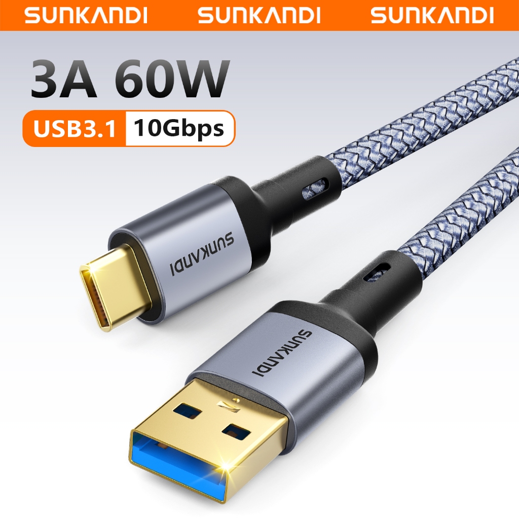 SUNKANDI สายอลูมิเนียม USB 3.1 ถึง USB C รองรับการถ่ายโอนข้อมูล 10GB สําหรับแล็ปท็อปพีซีทีวี