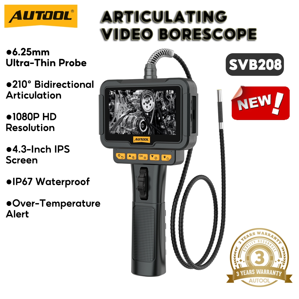 AUTOOL SVB208 ข้อต่อวิดีโอเจาะ HD ยานยนต์ borescope กล้องสําหรับวินิจฉัยเครื่องยนต์