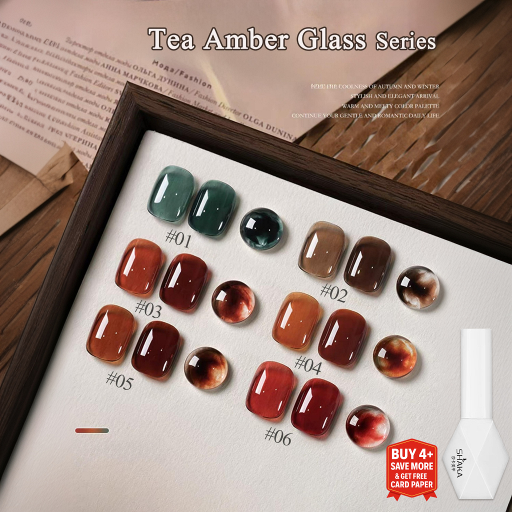 SHAKA สีทาเล็บเจลชาอำพัน 6 สี เงางามแวววาว เพ้นท์เล็บ โทนสีน้ำตาล แบบแช่ออก ติดทนนาน UV ทำเล็บ [SK436]