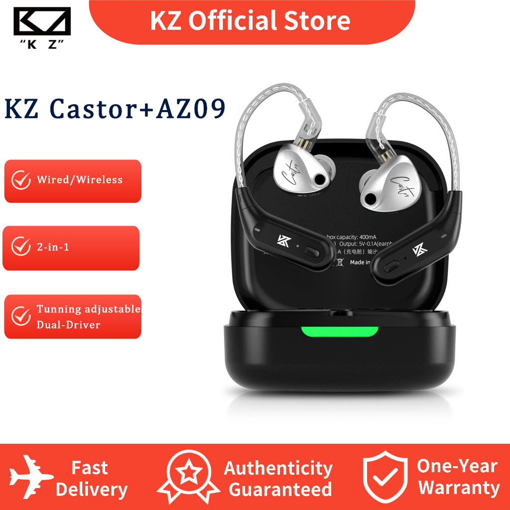 KZ Castor In Ear Monitor Hi-Fi ปรับปรุงเบสปรับ Dual Driver พร้อม AZ09 โมดูลบลูทูธหูฟังไร้สาย
