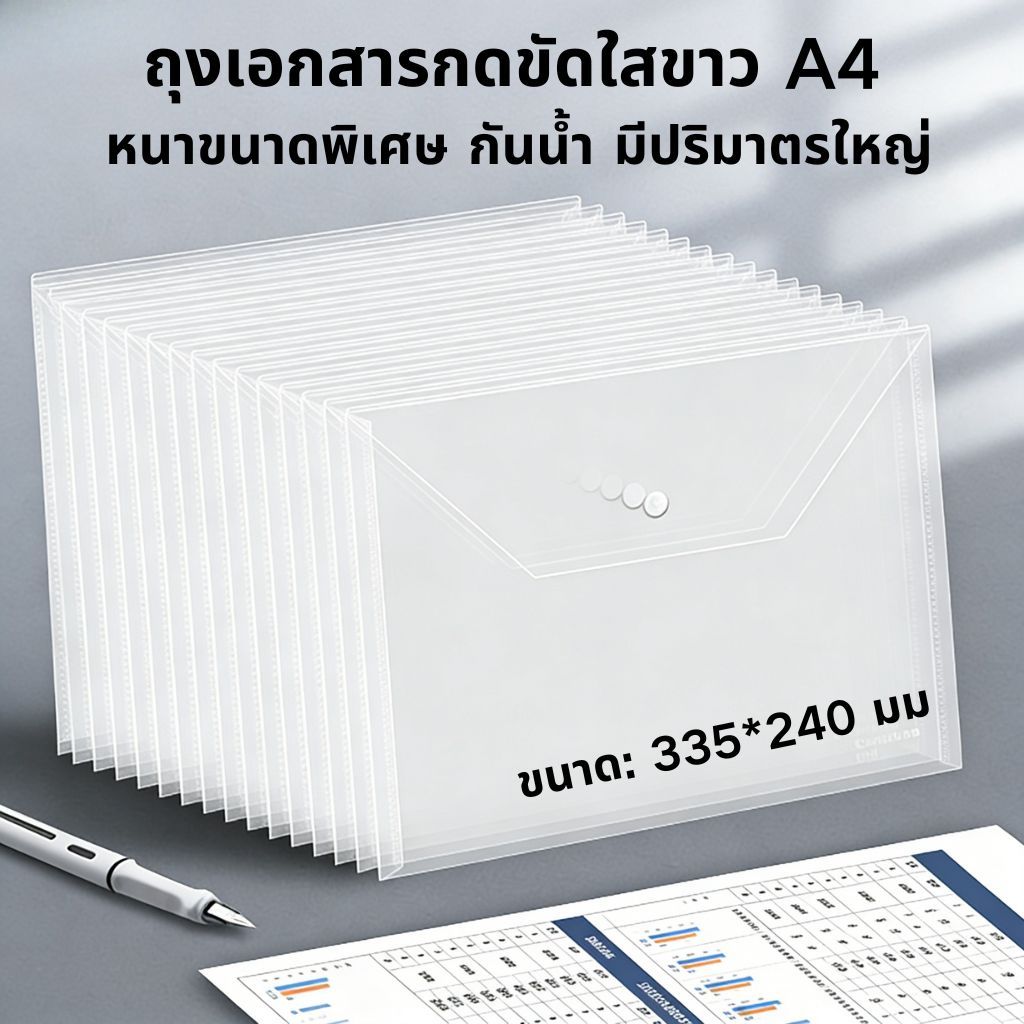 กระเป๋าเอกสารปุ่มสแน็ป A4 แบบใส | กันน้ําเพิ่มความหนาและความจุขนาดใหญ่ | สําหรับนักเรียนและพนักงานออฟฟิศที่เก็บกระดาษสอบและองค์กรไฟล์