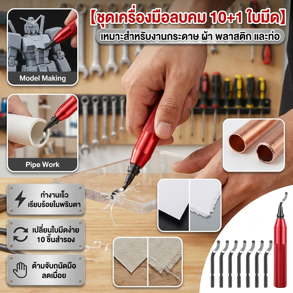 [CODส่งด่วน]🔧 ชุดเครื่องมือลบคม 10ใบมีด+1ด้ามจับ| กำจัดเสี้ยนกระดาษ ผ้า พลาสติก| งานDIY งานฝีมือแม่นยำ|