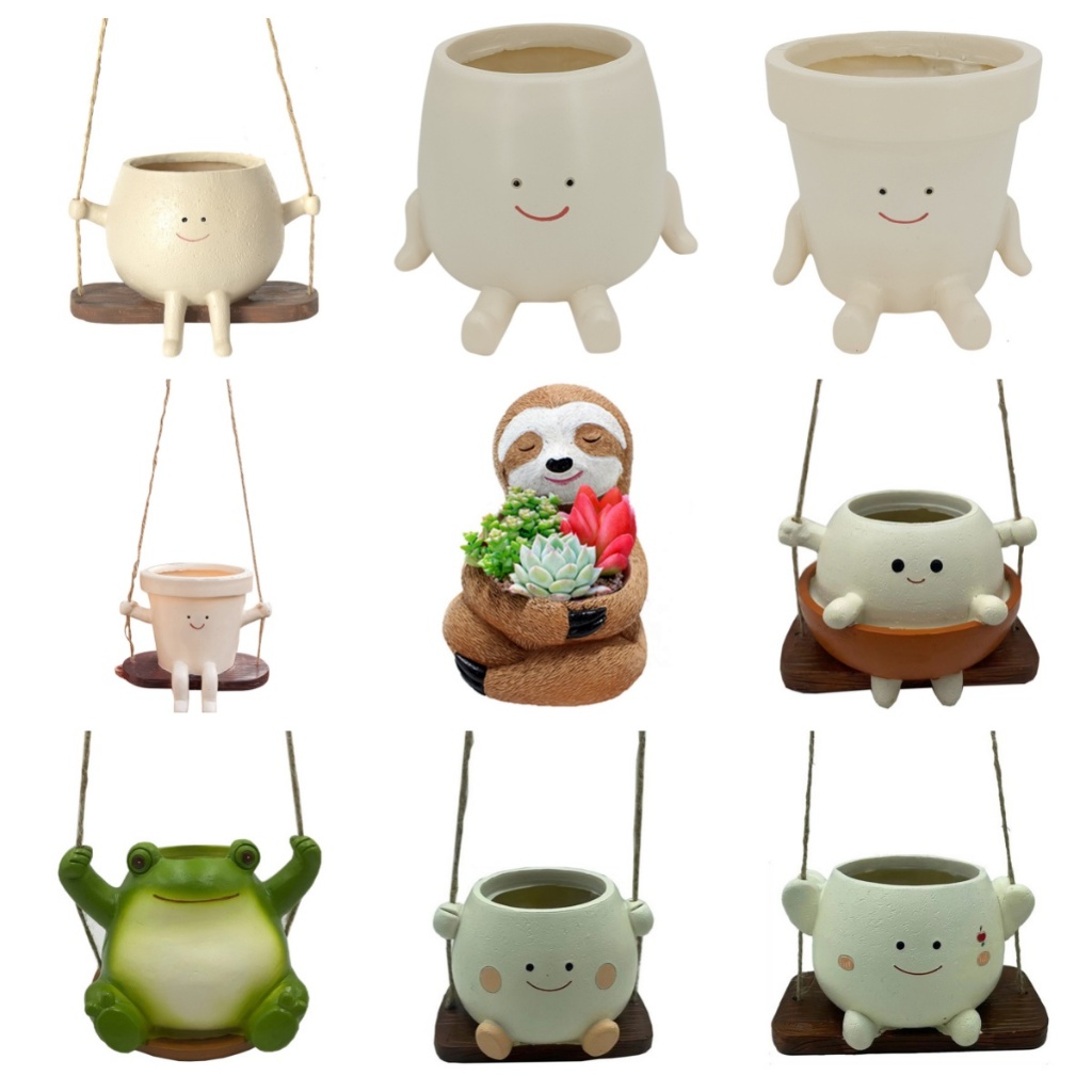Swing Face Planter Creative แขวนผนังหัว Planter สําหรับ String of Pearls Plant [prague.th ]