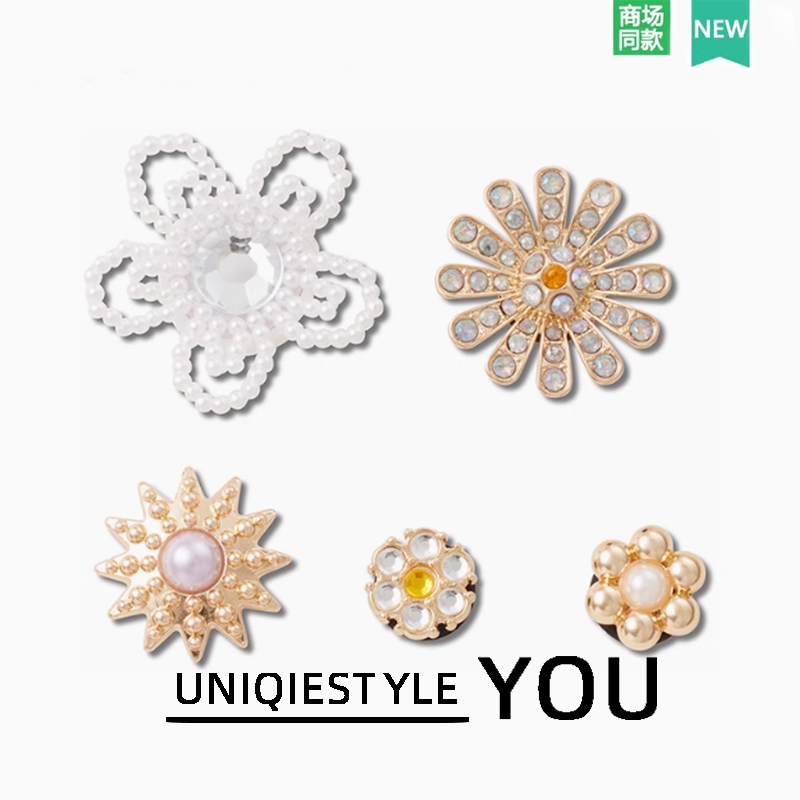 รองเท้าหลุม Huazhibixing Accessories ดอกไม้อัญมณีเนื้อ ชุด 5 ชิ้น DIY รองเท้าน่ารัก ดอกไม้