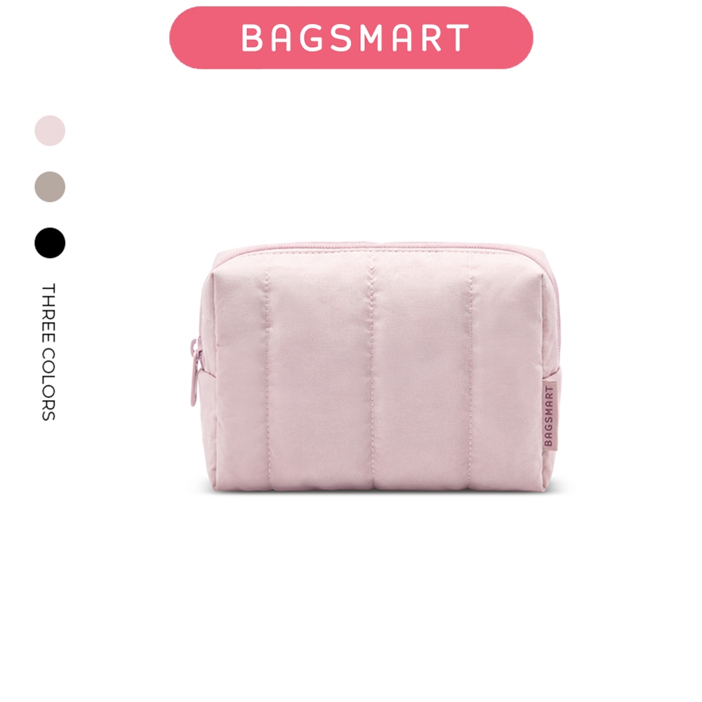BAGSMART Quilted Makeup Bag Puffy Cushion Cosmetic Pouch Wide-open Travel Toiletry Organizer Case กระเป๋ากันน้ํา