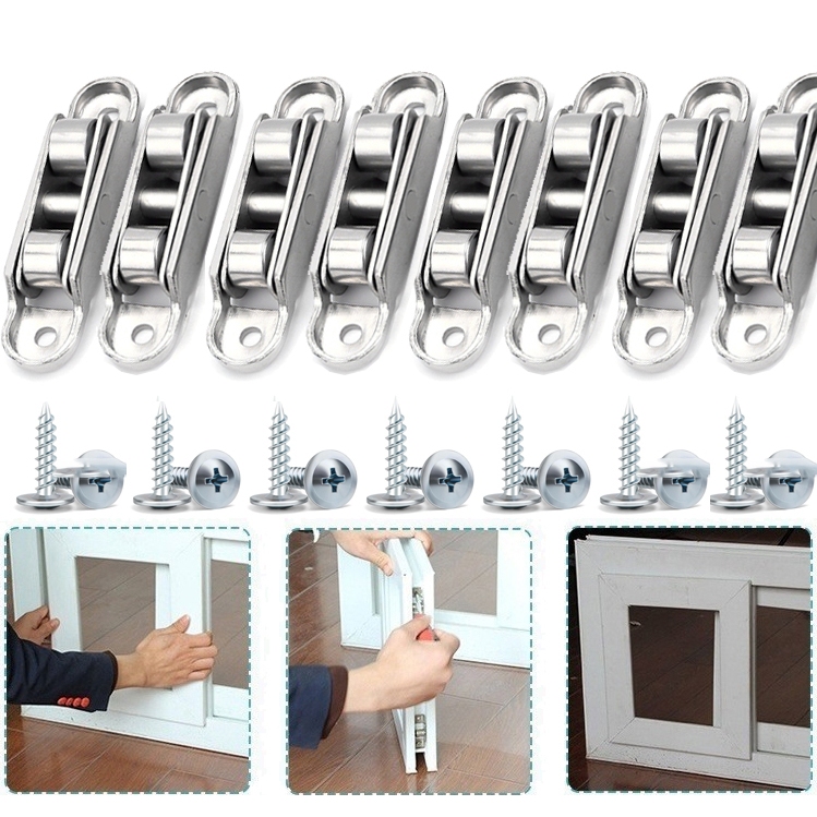 6ชุด/1เซ็ตล้อเลื่อนด้วยสกรู,สล็อตลูกรอกประตูหน้าต่าง/เพลาโลหะแบนลูกรอกหน้าต่างแบบกดดึง