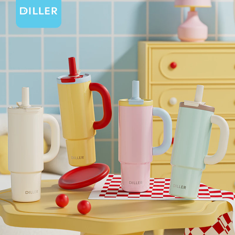 Diller เซรามิคเคลือบเรียงรายแก้วน้ําขนาดใหญ่กระติกน้ําร้อนแก้วเก็บความเย็นและร้อนสูญญากาศฉนวนถ้วยกาแฟ 950ml D9511 thumbnail 3