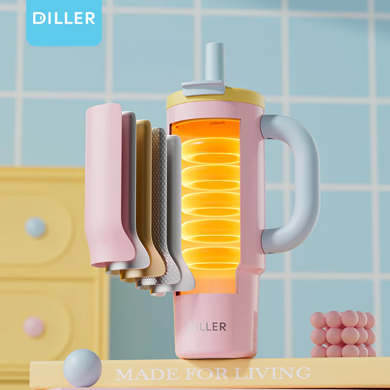 Diller เซรามิคเคลือบเรียงรายแก้วน้ําขนาดใหญ่กระติกน้ําร้อนแก้วเก็บความเย็นและร้อนสูญญากาศฉนวนถ้วยกาแฟ 950ml D9511 thumbnail 6