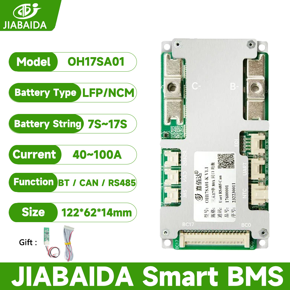JBD BMS 7S-17S 8S 24V 16S 80A 100A LiFePo4 Li-ion JIABAIDA สมาร์ท BMS พร้อม BT Balance UART RS485 สา