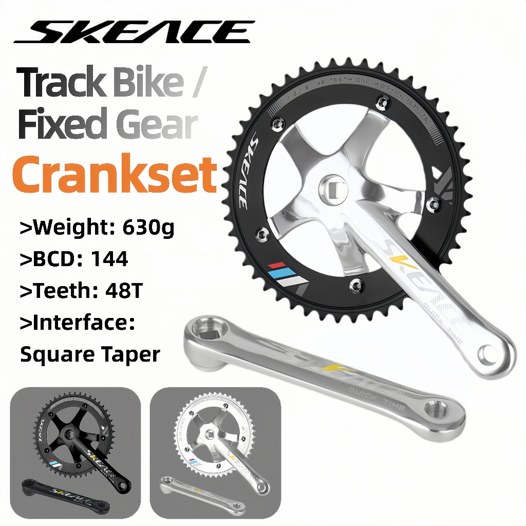 【สไตล์ล้ำ】กระปุก crank จักรยาน Fixed-Gear/Single Speed SKEACE | ขา 165mm BCD144 48T | อลูมิเนียมแข็งแรง ดีไซน์เรียบร้อย (สำหรับ Bottom Bracket แบบ Square Taper)