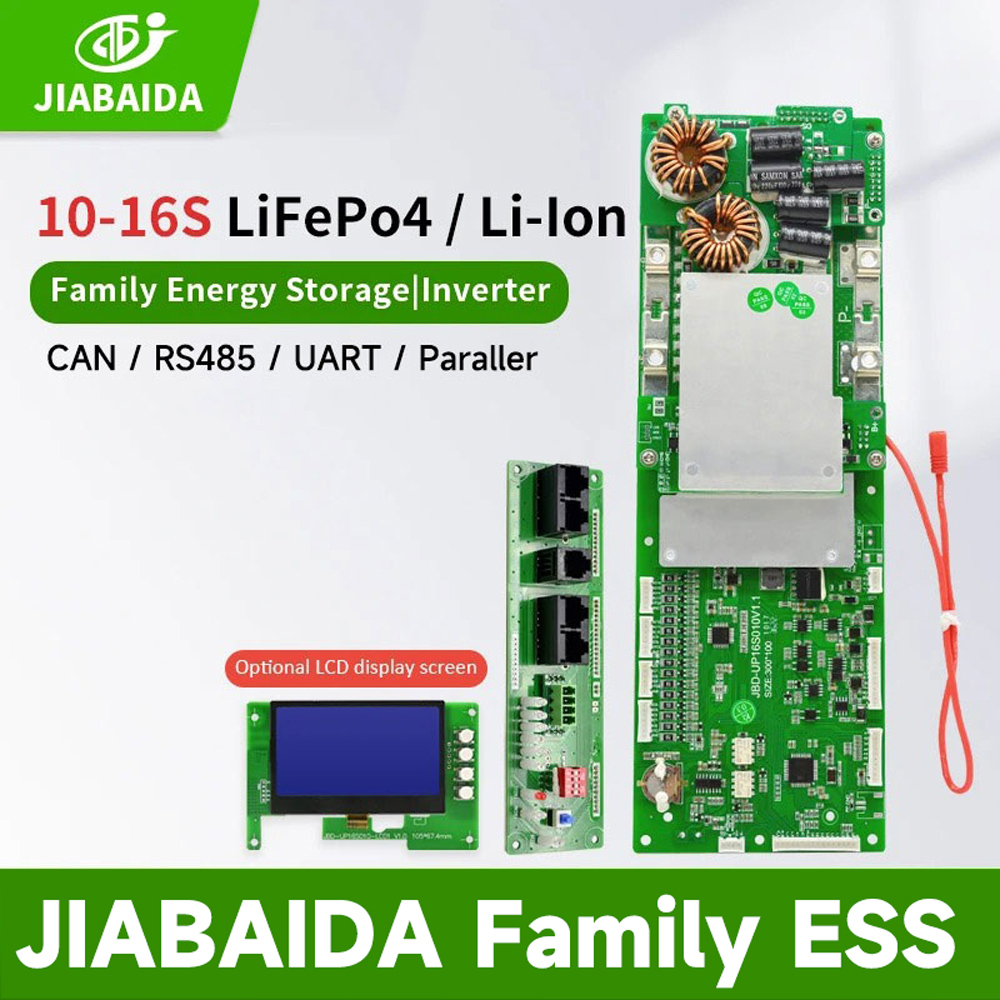 JBD BMS Home Energy Storage LiFePO4 16S 48V 100A 150A 200A JIABAIDA สมาร์ท BMS LCD CAN UART RS485