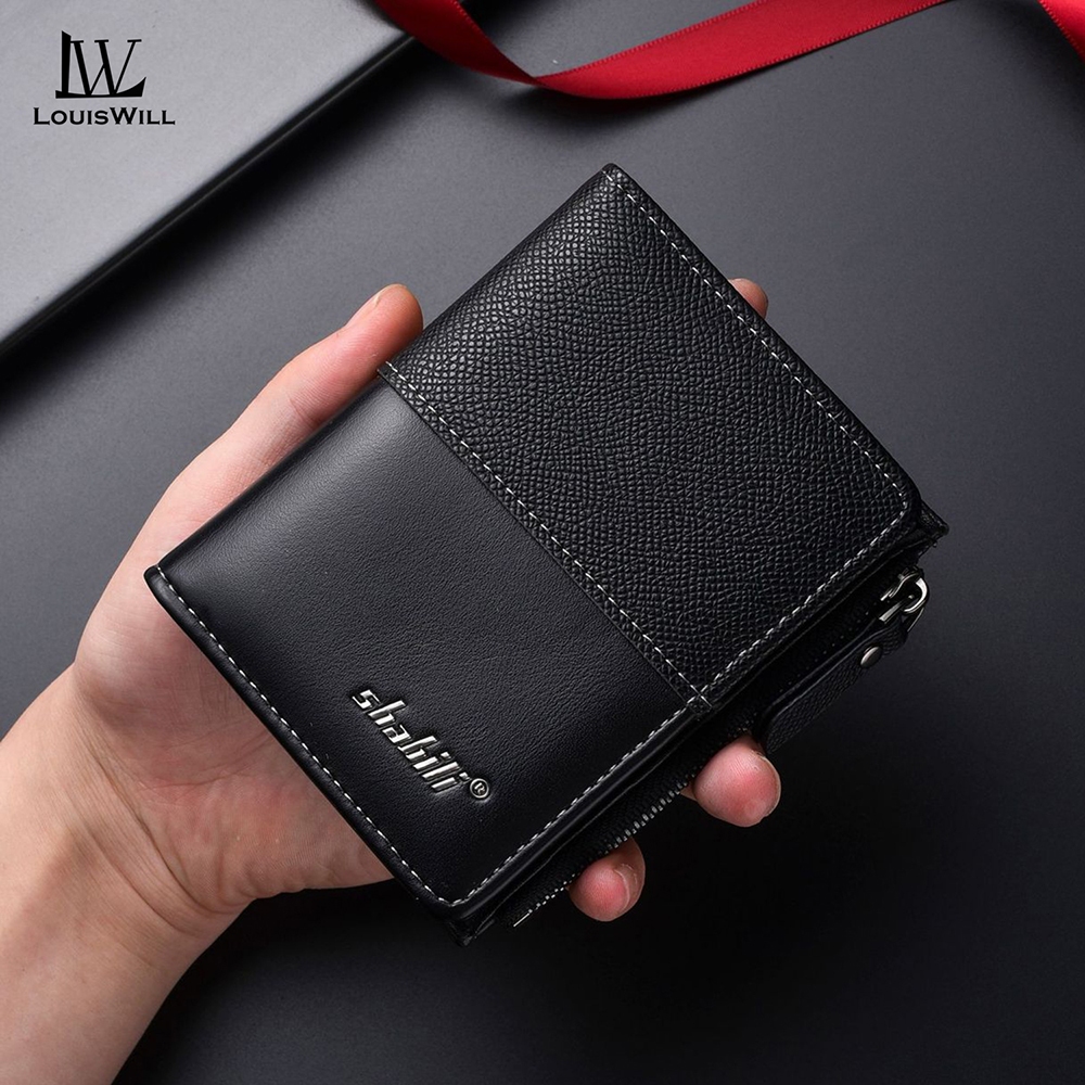 Louiswill แฟชั่นกระเป๋าสตางค์สั้น Retro หนัง PU ธุรกิจ Multi-Card ตําแหน่ง สําหรับเดินทาง