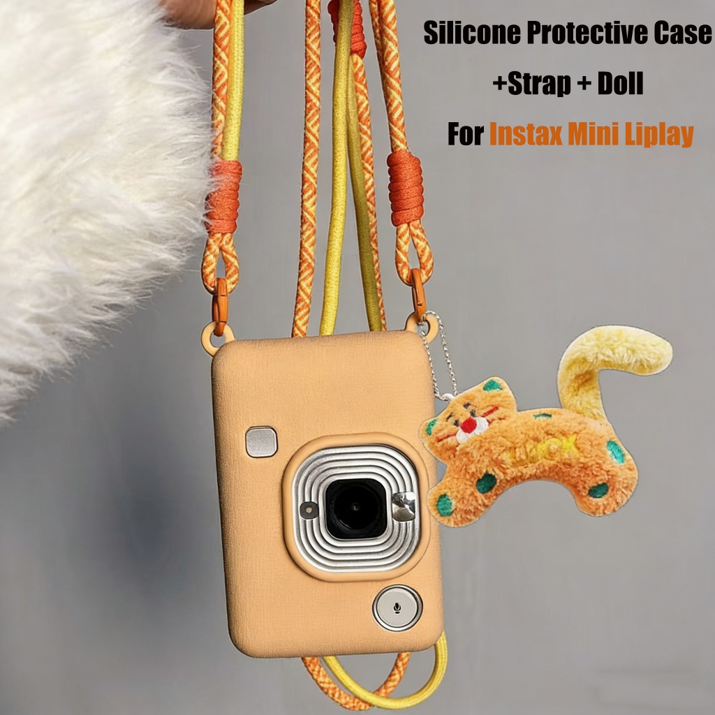เคสซิลิโคน + สายรัด + ตุ๊กตาสําหรับ Fujifilm Instax Mini Liplay ปลอกกล้องเคสป้องกันการตก