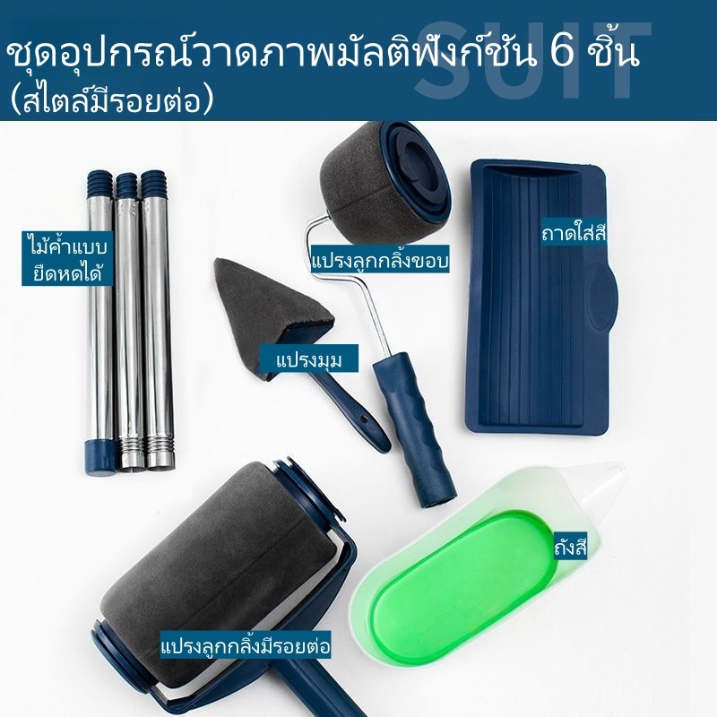 ชุดแปรงทาสีลูกกลิ้ง 6 ชิ้น ก้านยืดหยุ่น ทาผนังทาเพดาน ครบชุด พร้อมส่งจากไทย