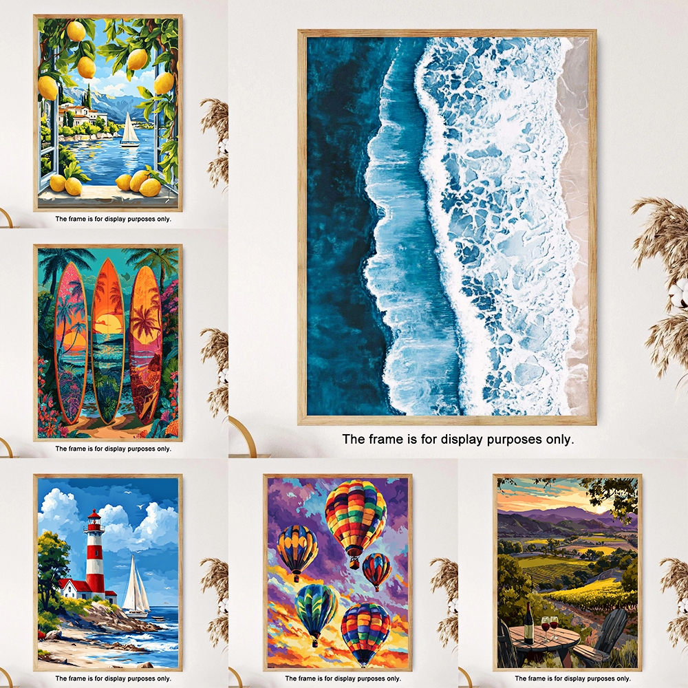 คลื่นทะเล / ระบายสีตามตัวเลข / ศิลปะผนัง / ภาพวาดผ้าใบ / ตกแต่งห้องนั่งเล่น / ตกแต่งบ้าน / วอลล์เปเปอร์