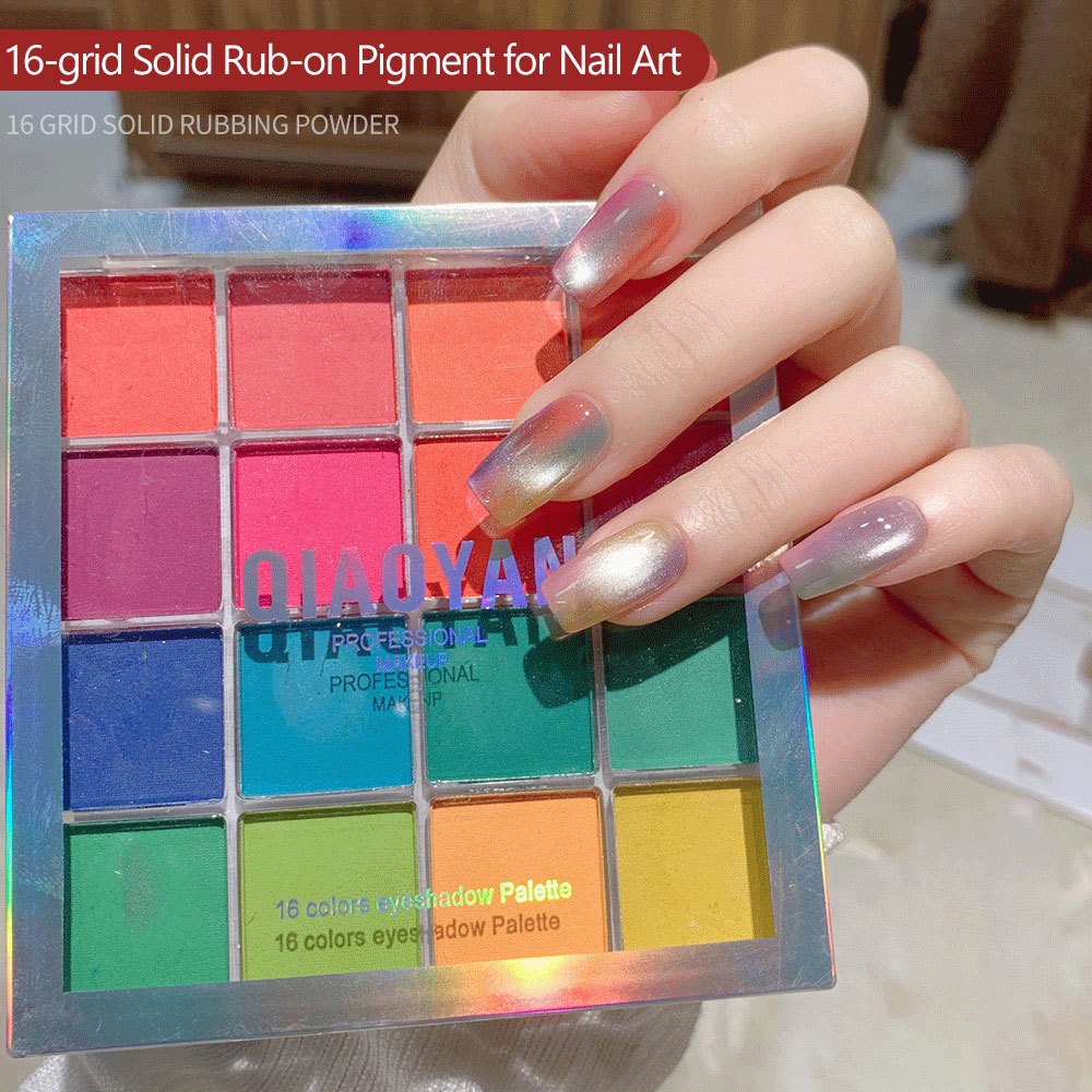 UYIKE 2025 ใหม่ 16 Grid Solid Rubbing Powder Gradient Blush Smudge Patting Powder Magic Mirror Powder สําหรับเล็บเท่านั้น