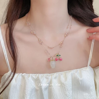 เดรช ผีเสื้อ พลอยเทียม สร้อยคอผู้หญิงหลายสีนางฟ้าออกแบบหวานแฟชั่นทุกวันอินเทรนด์อุปกรณ์เสริมคอ
