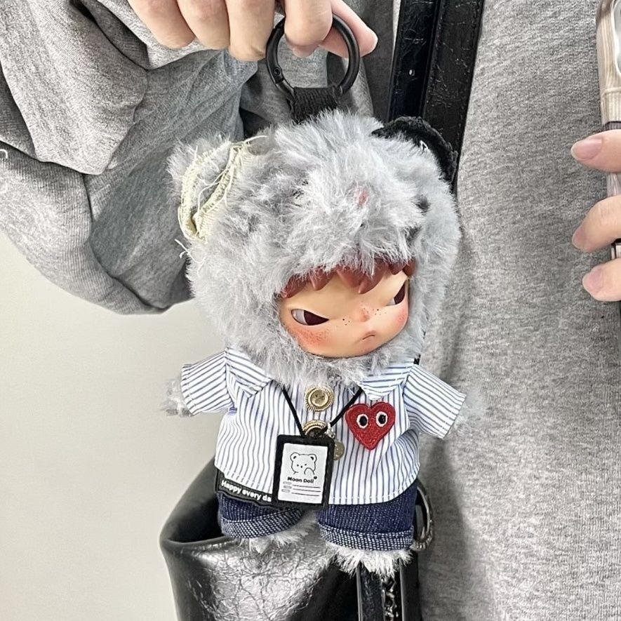 (Outfit Only)Hirono Wild Road Diary Overalls Set | Handmade Clothes for 17cmfor Vinyl Plush Doll Charm | Trendy Doll Outfit