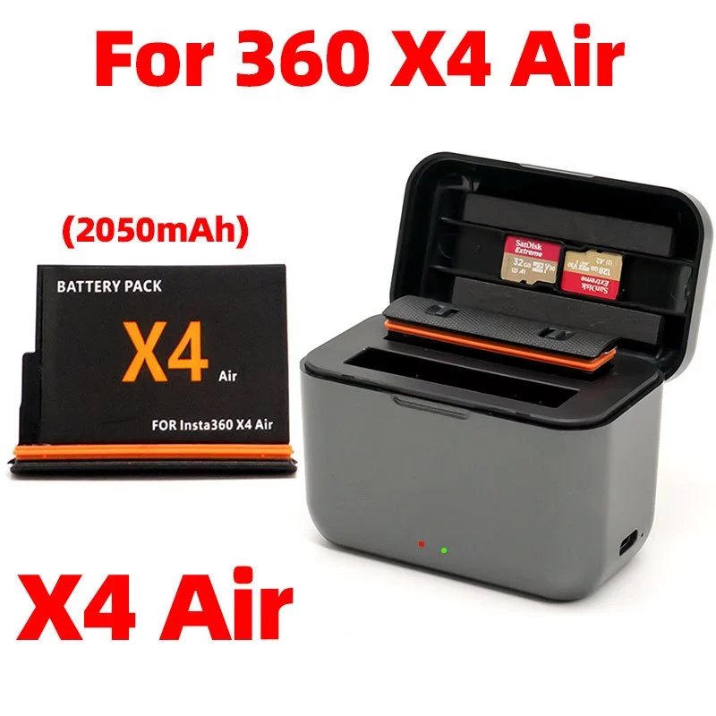 แท่นชาร์จคู่สำหรับกล้อง Insta360 X4 Air เคสชาร์จแบตเตอรี่ อุปกรณ์เสริม กล่องจ่ายไฟ Battery Charger Hub