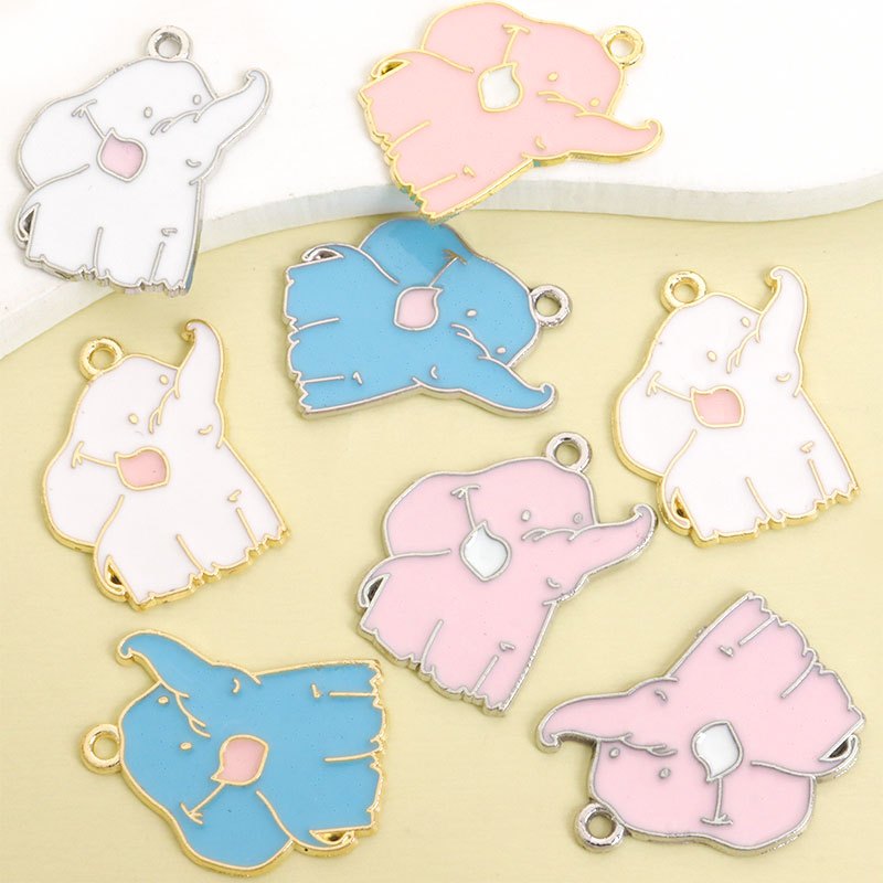 เครื่องประดับช้างการ์ตูน 3 สี สำหรับเด็ก - สร้อยคอ สร้อยข้อมือ ต่างหู พวงกุญแจ แบบโลหะผสม น่ารักและสร้างสรรค์