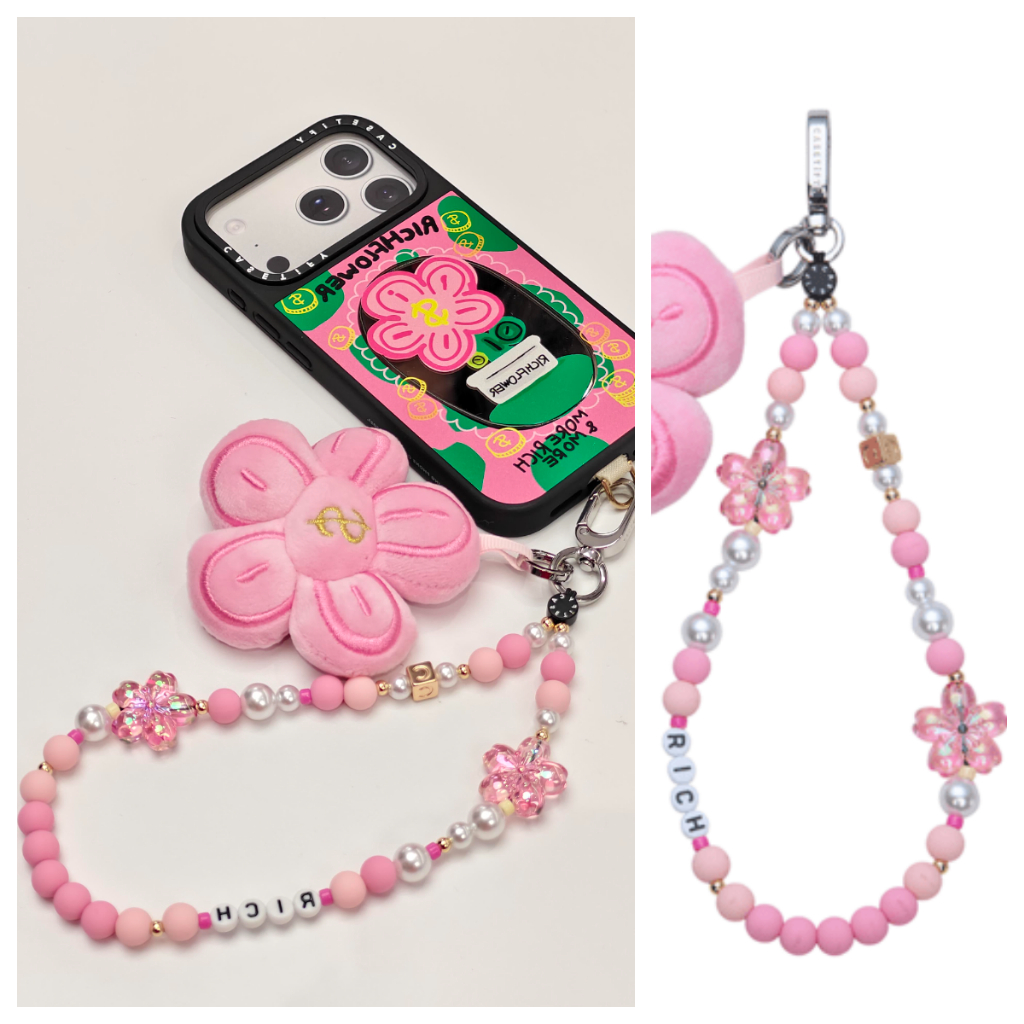 Street Wear Same Style RICH FLOWER Series โซ่โทรศัพท์มือถือเชือกเส้นเล็กเครื่องประดับโทรศัพท์มือถือพร้อมปะเก็น