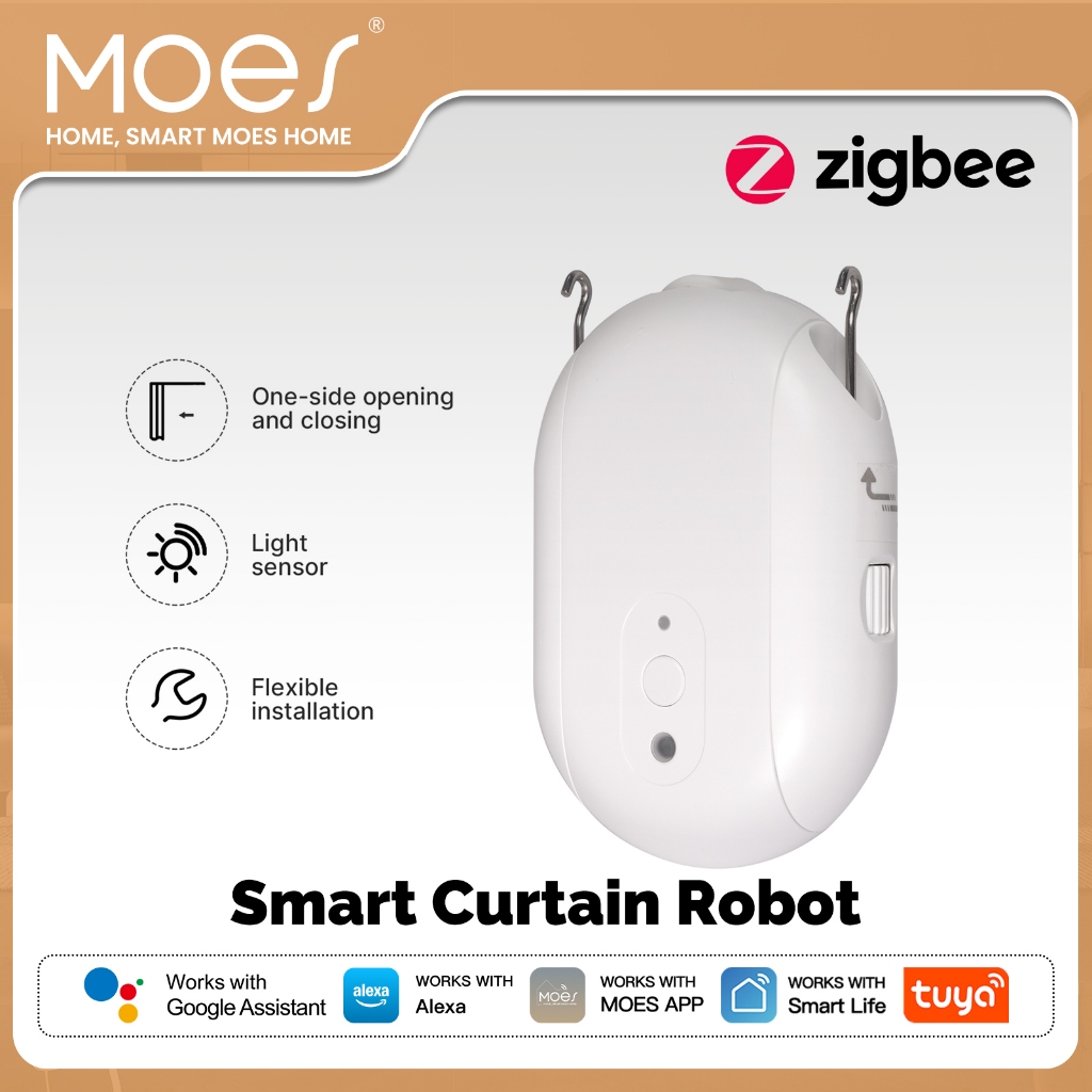 MOES Tuya ZigBee Smart Electric Curtain Robot Timing Auto Opener Closer Light Sensor App Remote Control Support Alexa GoogleHome