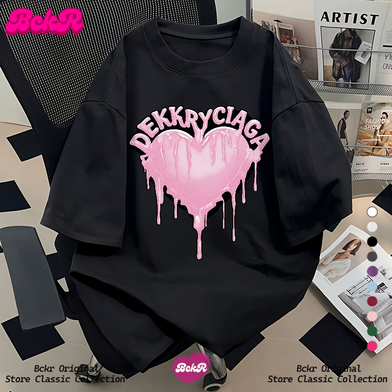 【จัดส่งตลอด 24 ชั่วโมง】🔥BCKR ดีไซน์เก๋ หัวใจลาย เสื้อผญ เสื่อยืด🩷ลำลอง oversize คอกลม เสื้อYG4217